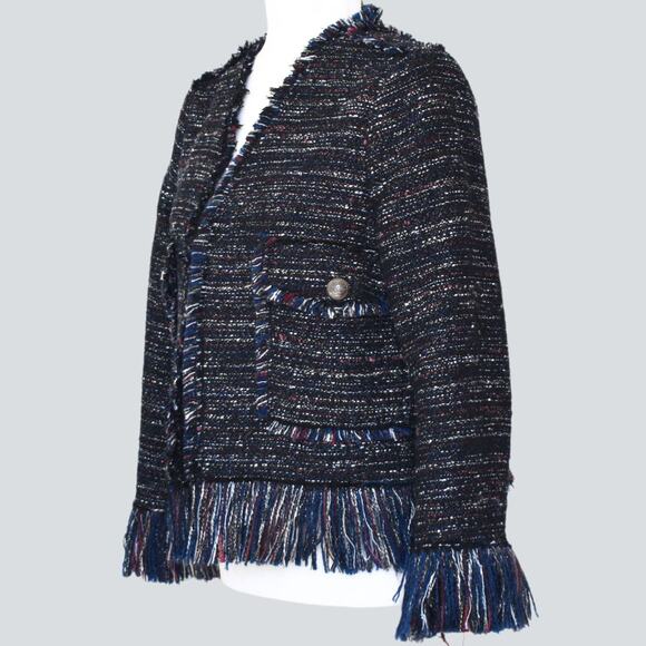 ELLISON Tweed Jacket With Fringe Multi Color Size L - Picture 2 of 8